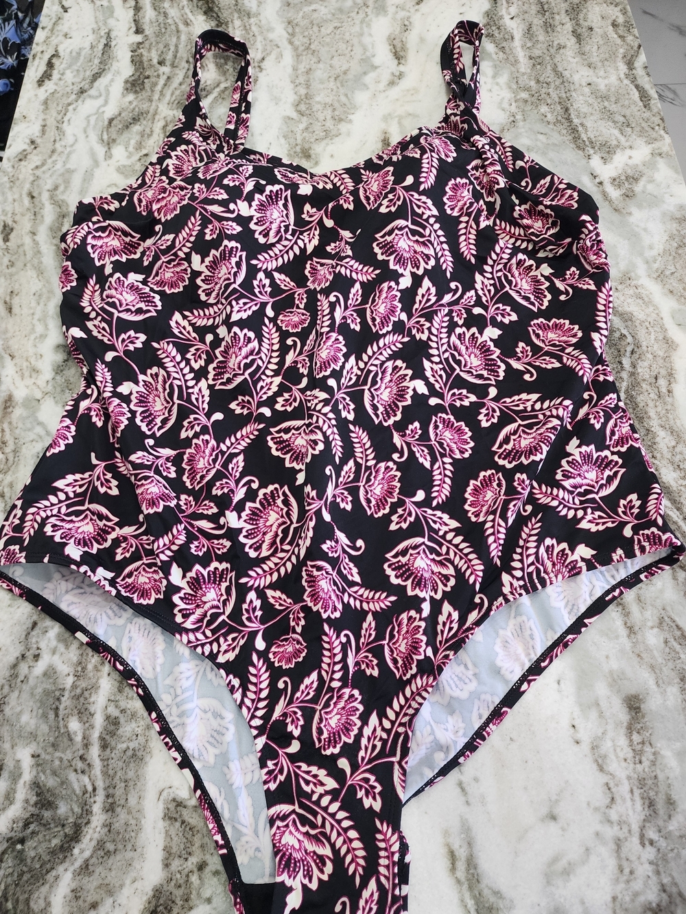 New Without Tag Swimsuits For All Black One-Piece with Pink Floral Accents